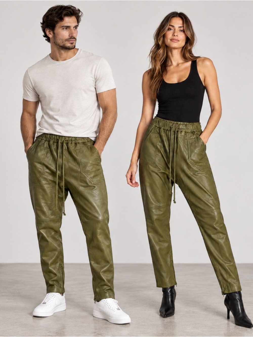 Zara SRPLS NWT 100% Real Sheep Leather Utility Pants XS Olive Unisex Style